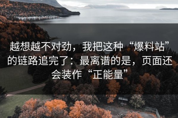 越想越不对劲，我把这种“爆料站”的链路追完了：最离谱的是，页面还会装作“正能量”