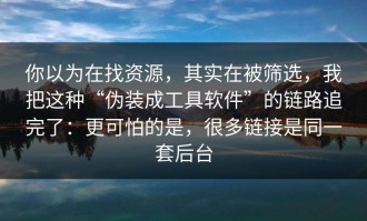 你以为在找资源，其实在被筛选，我把这种“伪装成工具软件”的链路追完了：更可怕的是，很多链接是同一套后台