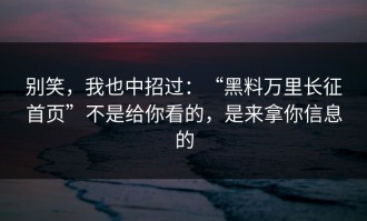 别笑，我也中招过：“黑料万里长征首页”不是给你看的，是来拿你信息的