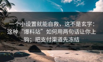 一个小设置就能自救，这不是玄学：这种“爆料站”如何用两句话让你上钩；把支付渠道先冻结