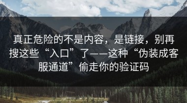 真正危险的不是内容，是链接，别再搜这些“入口”了——这种“伪装成客服通道”偷走你的验证码