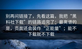 别再问链接了，先看这篇，我把“黑料社下载”的链路追完了：最离谱的是，页面还会装作“正能量”；能不下载就不下载
