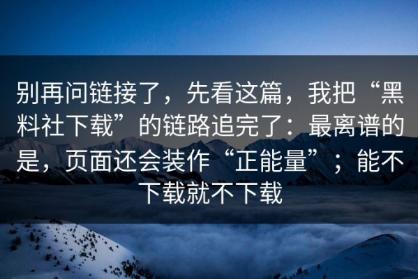 别再问链接了，先看这篇，我把“黑料社下载”的链路追完了：最离谱的是，页面还会装作“正能量”；能不下载就不下载