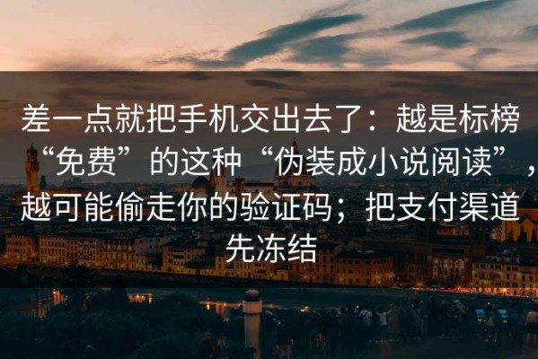 差一点就把手机交出去了：越是标榜“免费”的这种“伪装成小说阅读”，越可能偷走你的验证码；把支付渠道先冻结