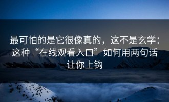 最可怕的是它很像真的，这不是玄学：这种“在线观看入口”如何用两句话让你上钩