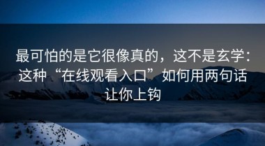 最可怕的是它很像真的，这不是玄学：这种“在线观看入口”如何用两句话让你上钩