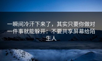 一瞬间冷汗下来了，其实只要你做对一件事就能躲开：不要共享屏幕给陌生人