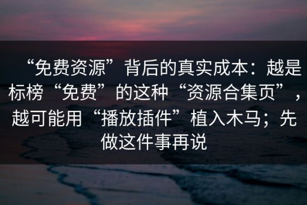 “免费资源”背后的真实成本：越是标榜“免费”的这种“资源合集页”，越可能用“播放插件”植入木马；先做这件事再说