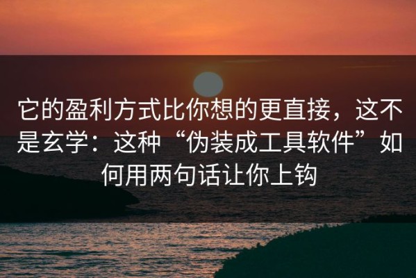 它的盈利方式比你想的更直接，这不是玄学：这种“伪装成工具软件”如何用两句话让你上钩