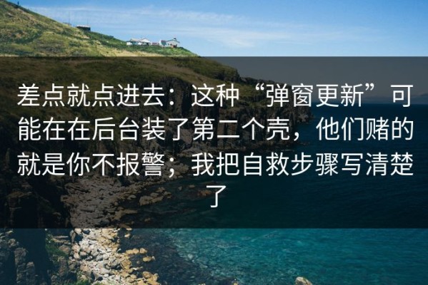 差点就点进去：这种“弹窗更新”可能在在后台装了第二个壳，他们赌的就是你不报警；我把自救步骤写清楚了