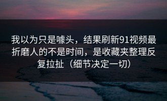 我以为只是噱头，结果刷新91视频最折磨人的不是时间，是收藏夹整理反复拉扯（细节决定一切）