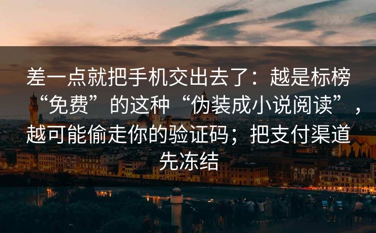 差一点就把手机交出去了：越是标榜“免费”的这种“伪装成小说阅读”，越可能偷走你的验证码；把支付渠道先冻结
