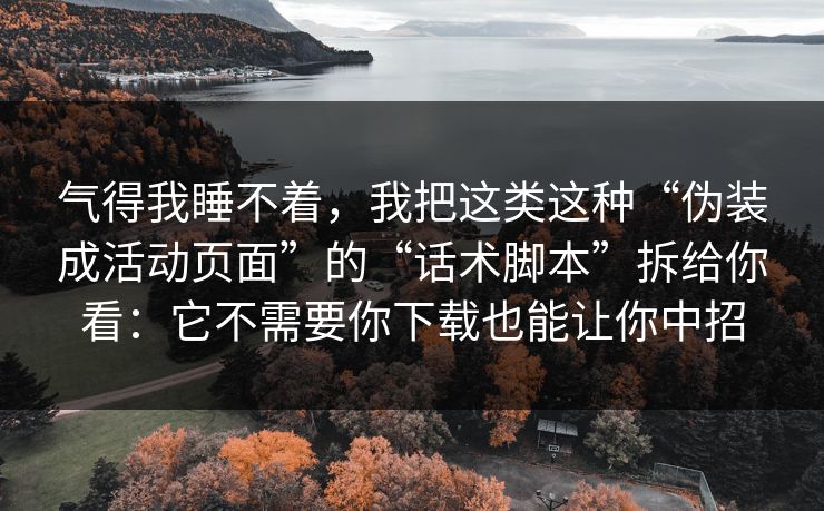 气得我睡不着，我把这类这种“伪装成活动页面”的“话术脚本”拆给你看：它不需要你下载也能让你中招