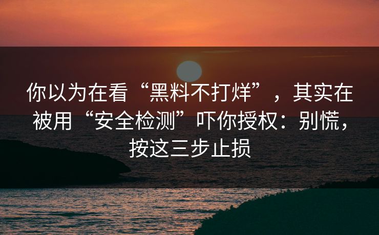 你以为在看“黑料不打烊”，其实在被用“安全检测”吓你授权：别慌，按这三步止损