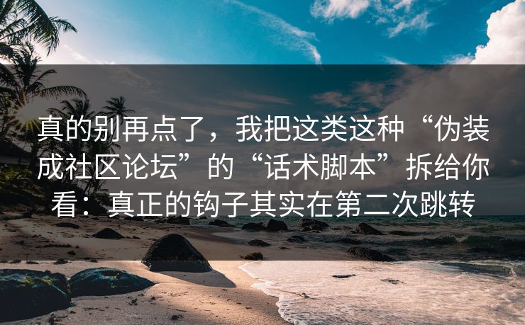 真的别再点了，我把这类这种“伪装成社区论坛”的“话术脚本”拆给你看：真正的钩子其实在第二次跳转